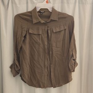 a.n.a Khaki Button-Up Blouse